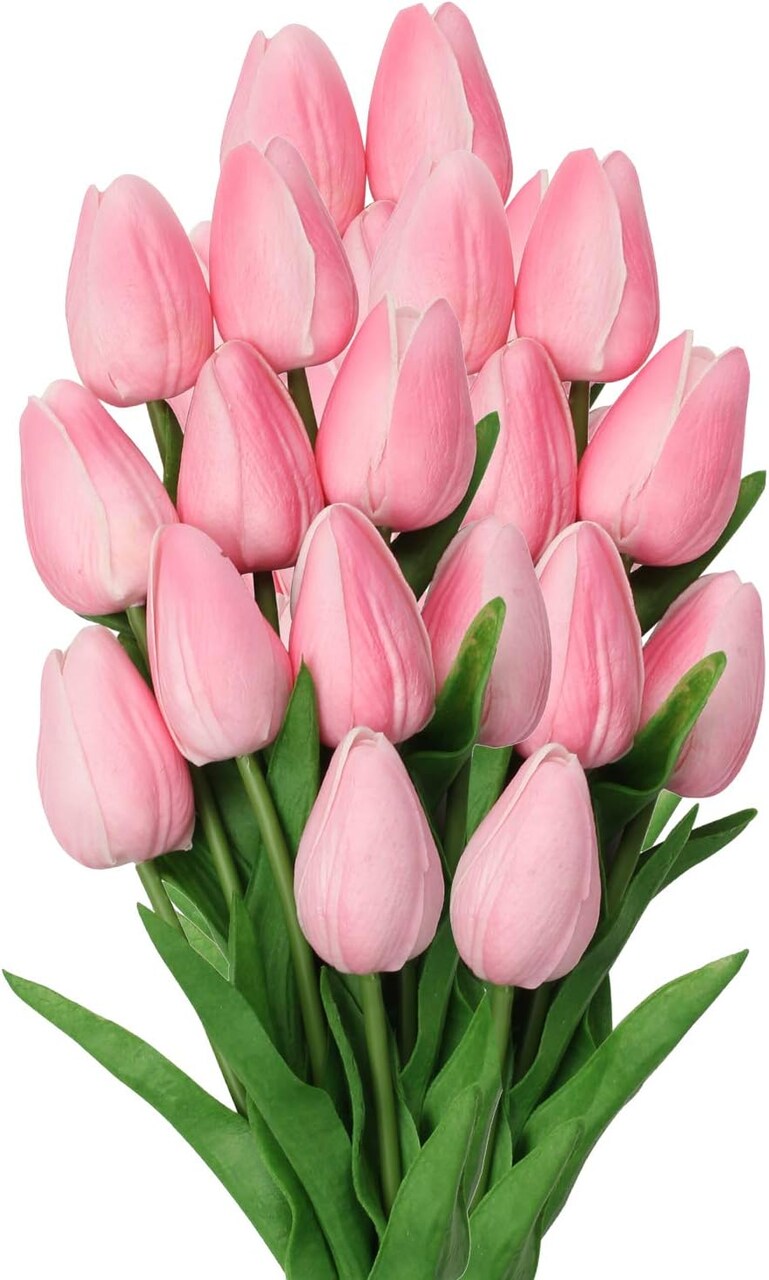 10 Pcs Pink Tulips Artificial Flowers Real Touch Fake Tulips Fake Flowers for Mother's Day 13.5" Faux Tulips Faux Flowers Bulk Artificial Tulips Flowers for Vase Centerpieces Home Wedding Bouquet